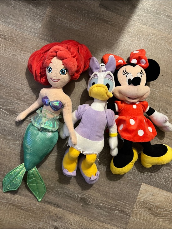 Disney Other - Disney Plush Trio - Ariel (Red/Green), Daisy (Purple/Yellow), Minnie (Red/Black)